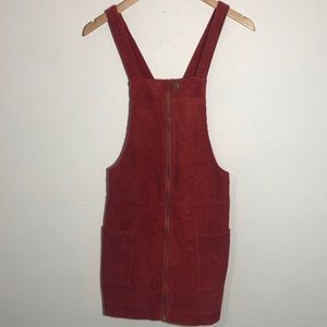 Forever21 Rusty Red Corduroy Overall Zip Up Dress
